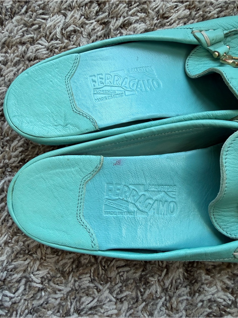 Salvatore Ferragamo teal blue leather driving loafers Women’s size 10 - Picture 3 of 7